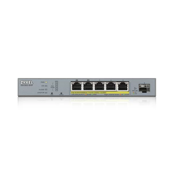 Zyxel GS1350-6HP, 6 Port managed CCTV PoE switch, long range, 60W, 802.3BT (1 year NCC Pro pack licence)