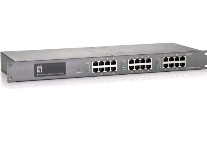 LevelOne POH-1260 12-Port High Power PoE 10/100 19 Rack Mountable Hub (30W)