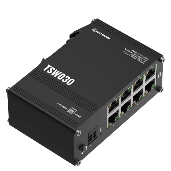 Teltonika TSW030 8 Port 10/100 RJ45 Port Unmanaged Switch w/ integrated DIN rail mounting