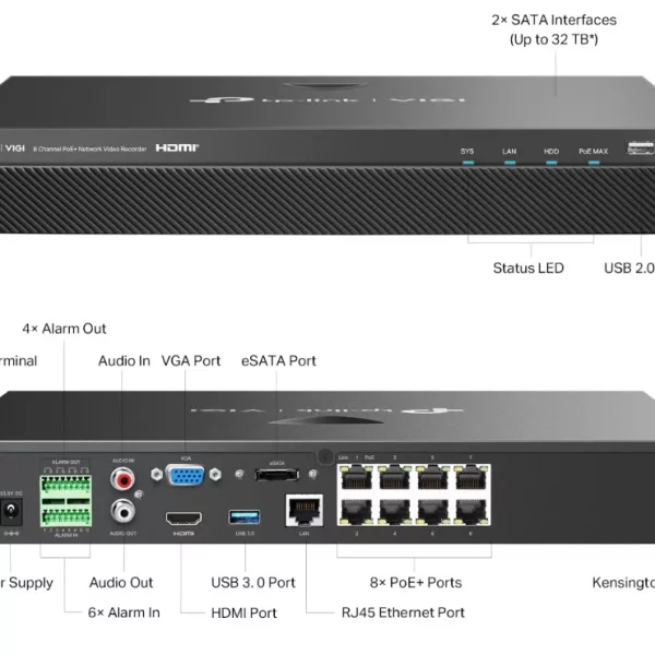 TP-Link VIGI NVR2008H-8MP VIGI 8 Channel PoE+ Network Video Recorder