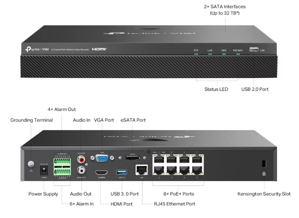 TP-Link VIGI NVR2008H-8MP VIGI 8 Channel PoE+ Network Video Recorder