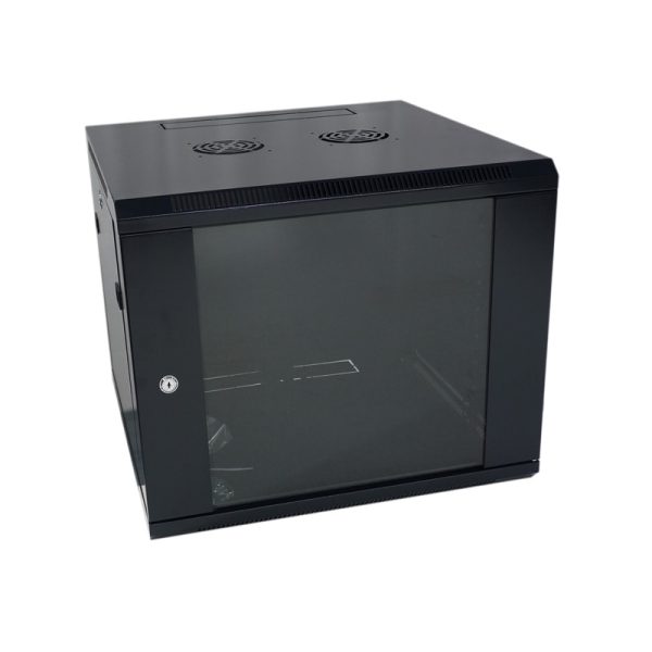 Midas Gold 9u 600x600mm Wall Cabinet - Glass Door - Black-0